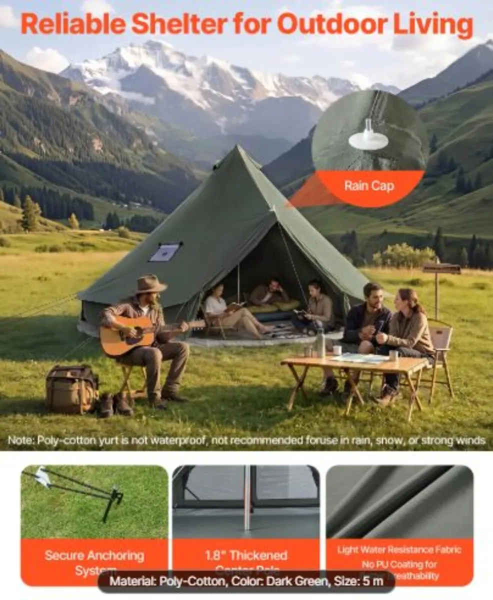 Canvas Bell Tent, 4 Seasons 5 m Yurt Tent for Camp - Image 2