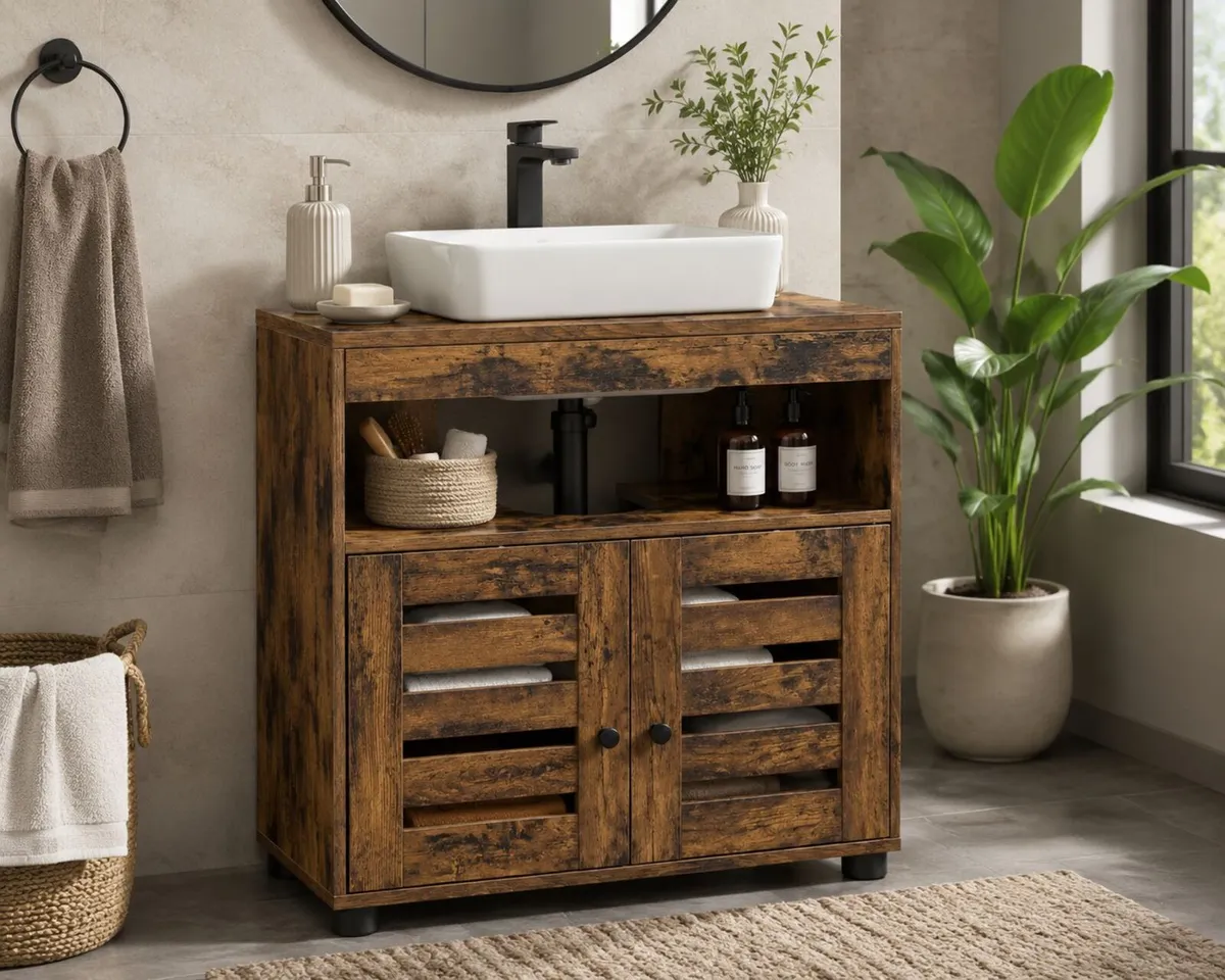 Bathroom Sink Cabinet 60cm Vintage Brown Under Sin - Image 1