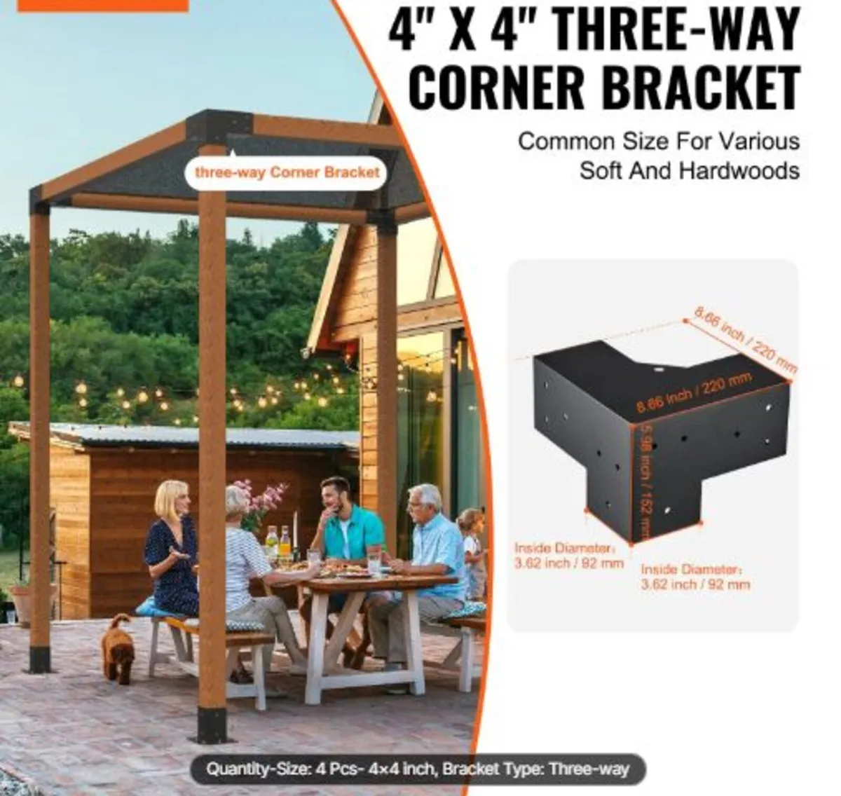 Pergola Bracket Kit 10.2 cm x 10.2 cm, Inner Size - Image 2