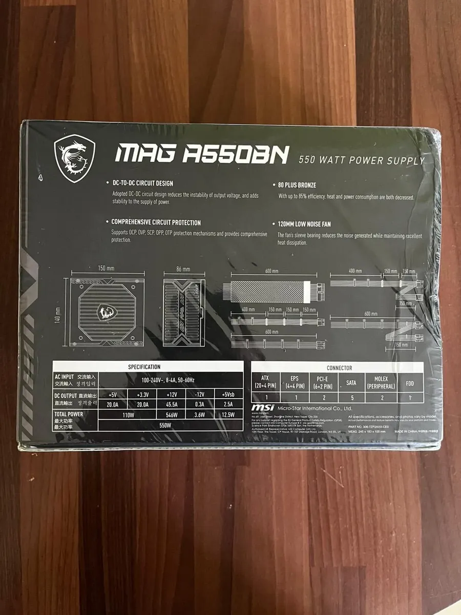 MSI MAG A550BN 550W 80+ Bronze PSU - Sealed - Image 2