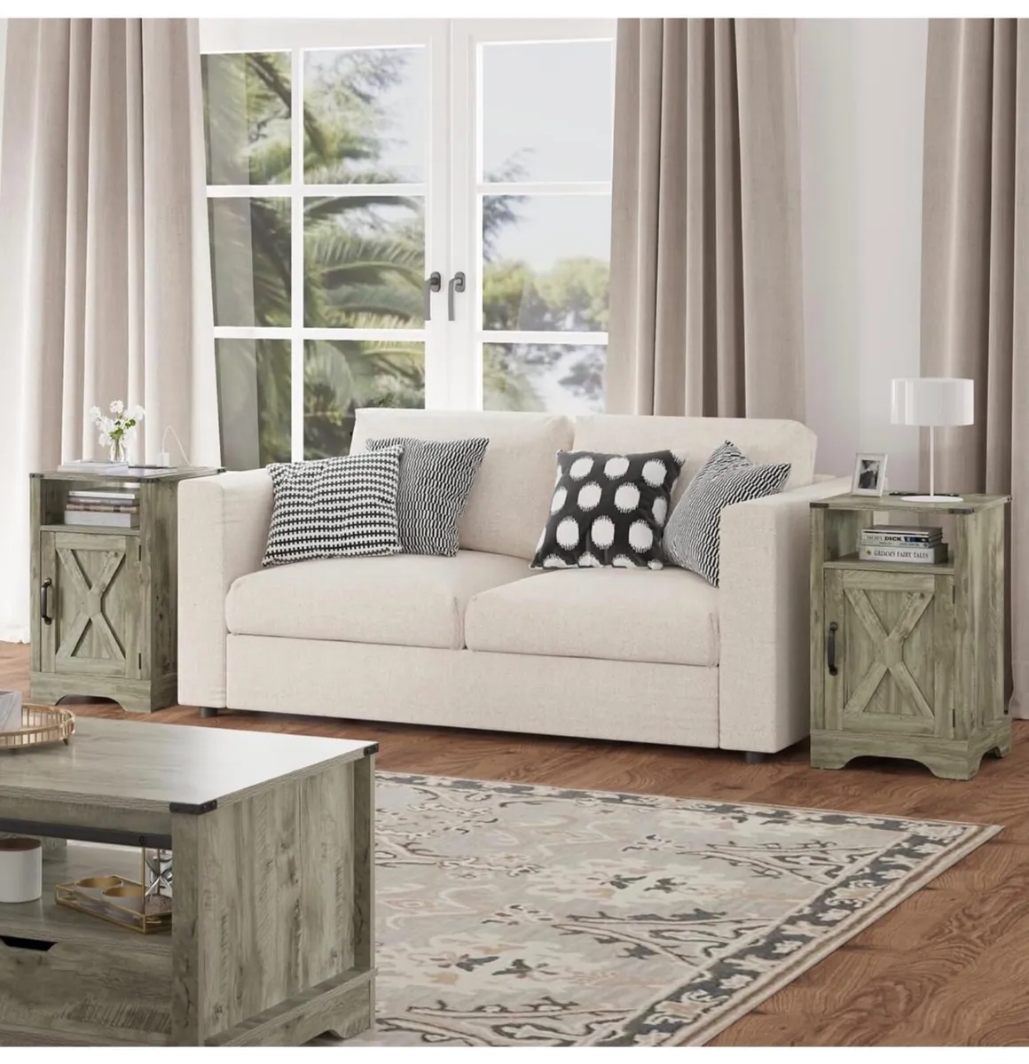 2 Bedside Table with Charging Station, 2 AC Outlet - Image 1