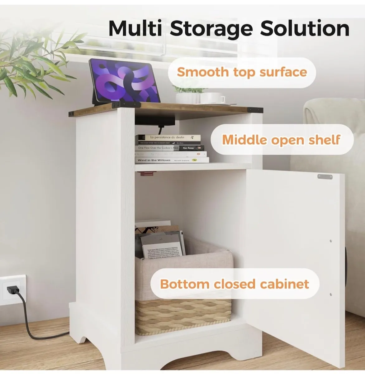 2 Bedside Table with Charging Station, 2 AC Outlet - Image 3