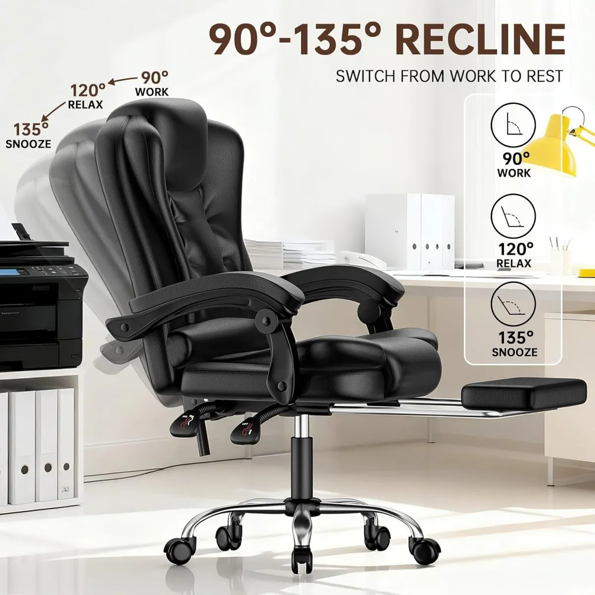 Ergonomic Black Office Chair & Adjustable Footrest - Image 4