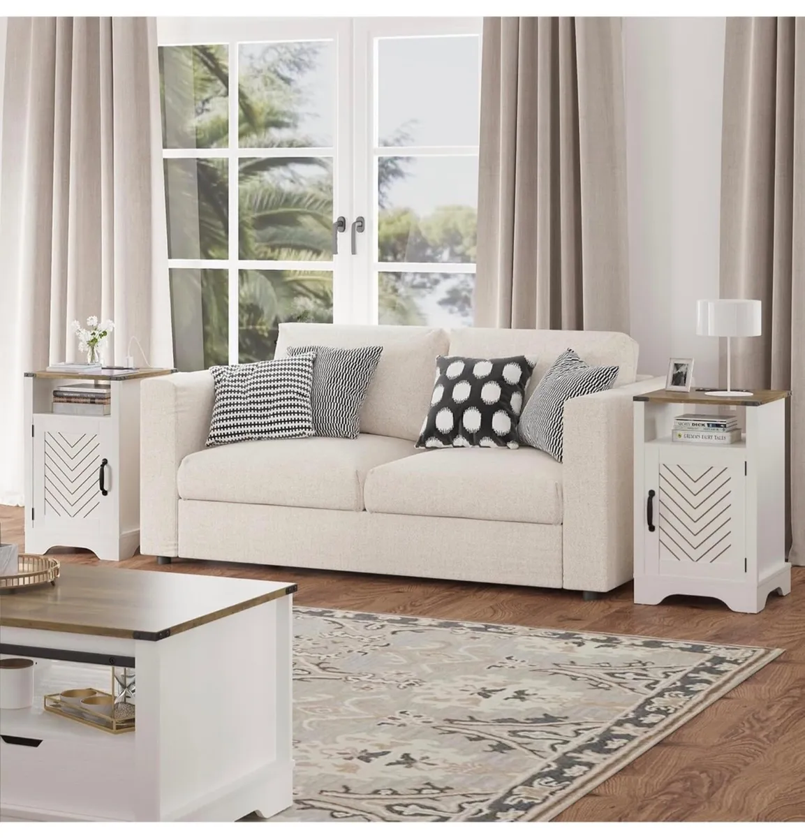 2 Bedside Table with Charging Station, 2 AC Outlet - Image 1