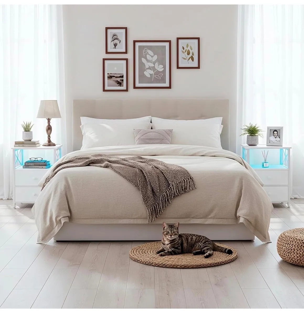 Bedside Table Set of 2, Side Table with Charging S - Image 2