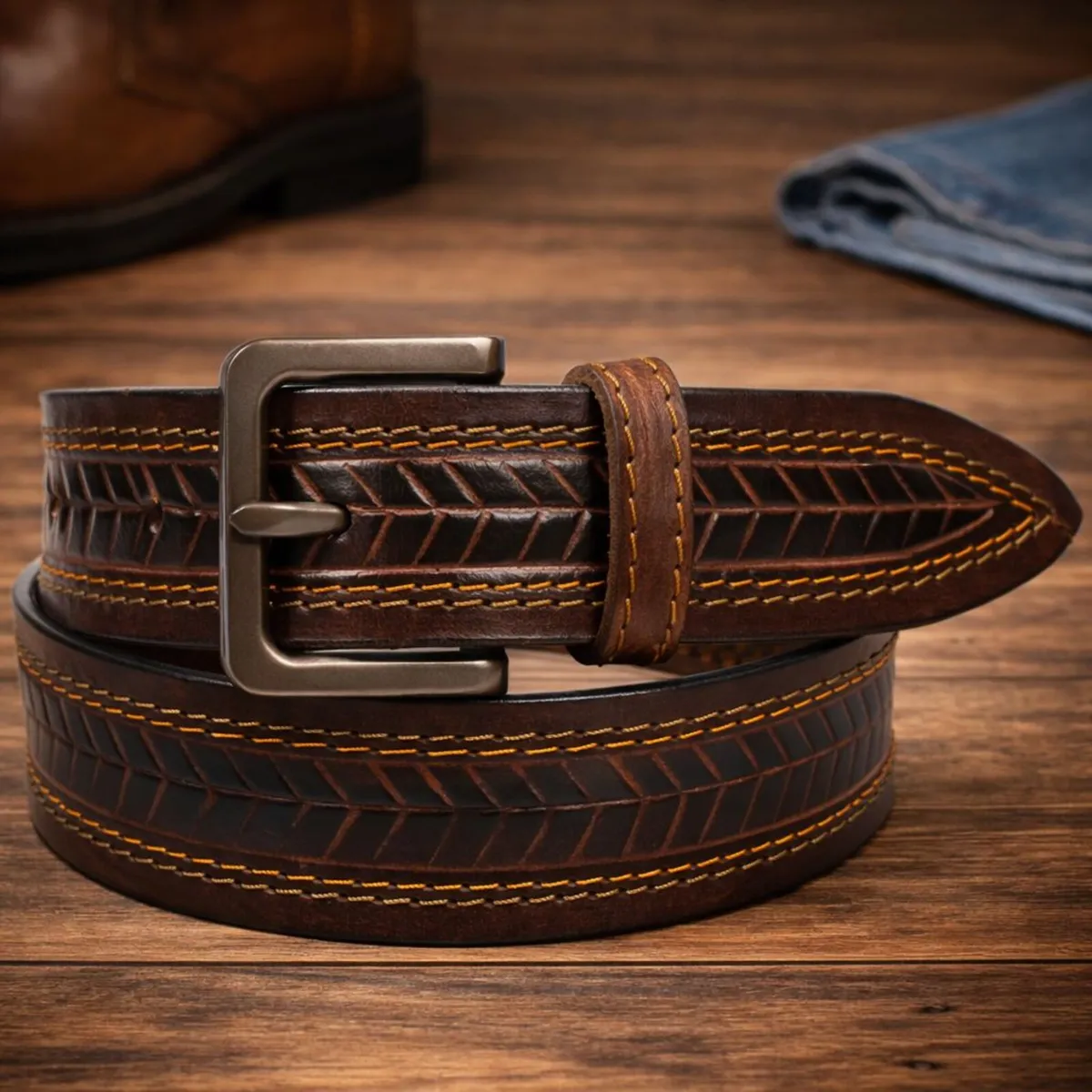 Genuine Leather Belt Vintage Floral Western Belt - Image 4