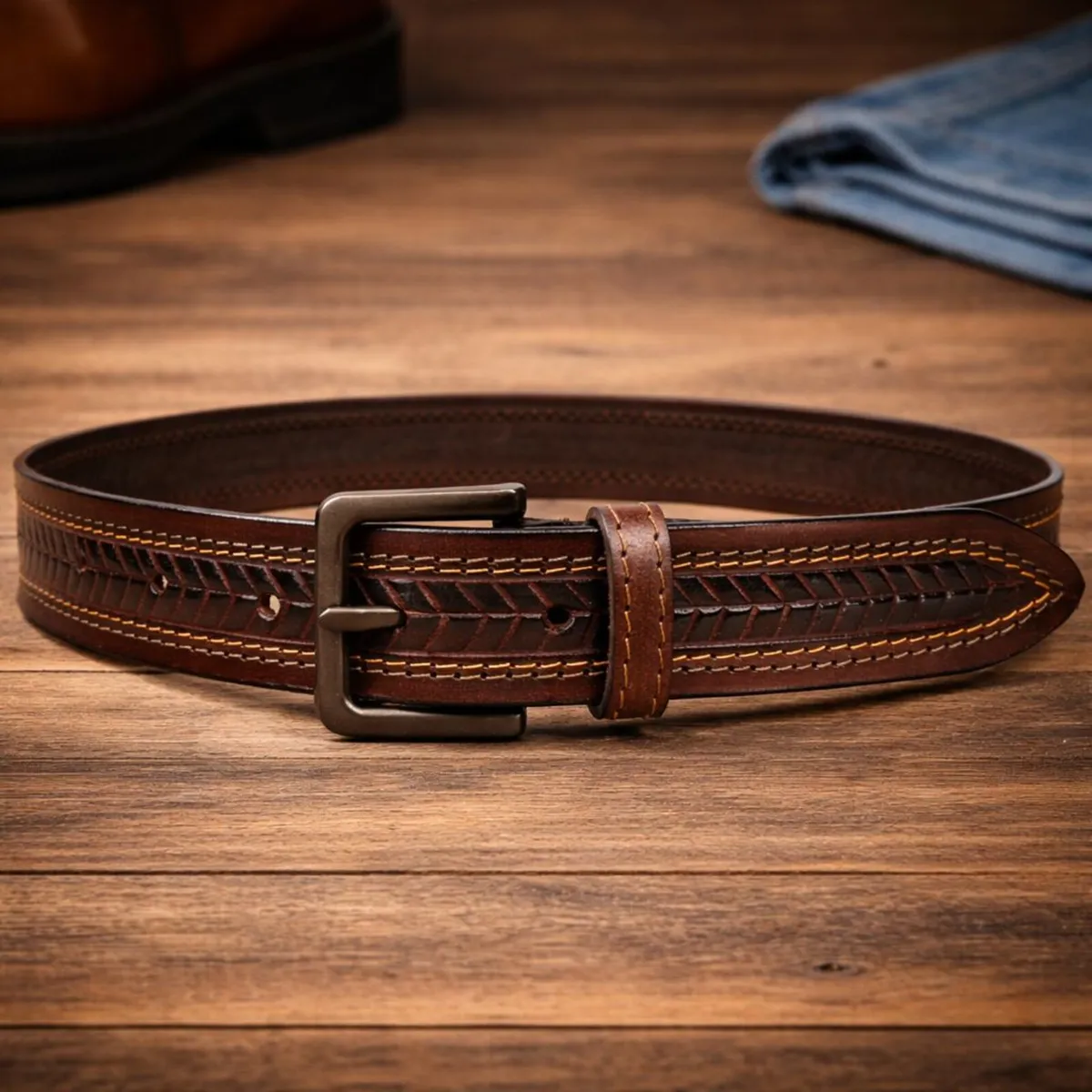 Genuine Leather Belt Vintage Floral Western Belt - Image 3