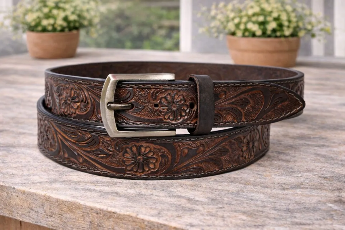 Genuine Leather Belt Vintage Floral Western Belt - Image 3