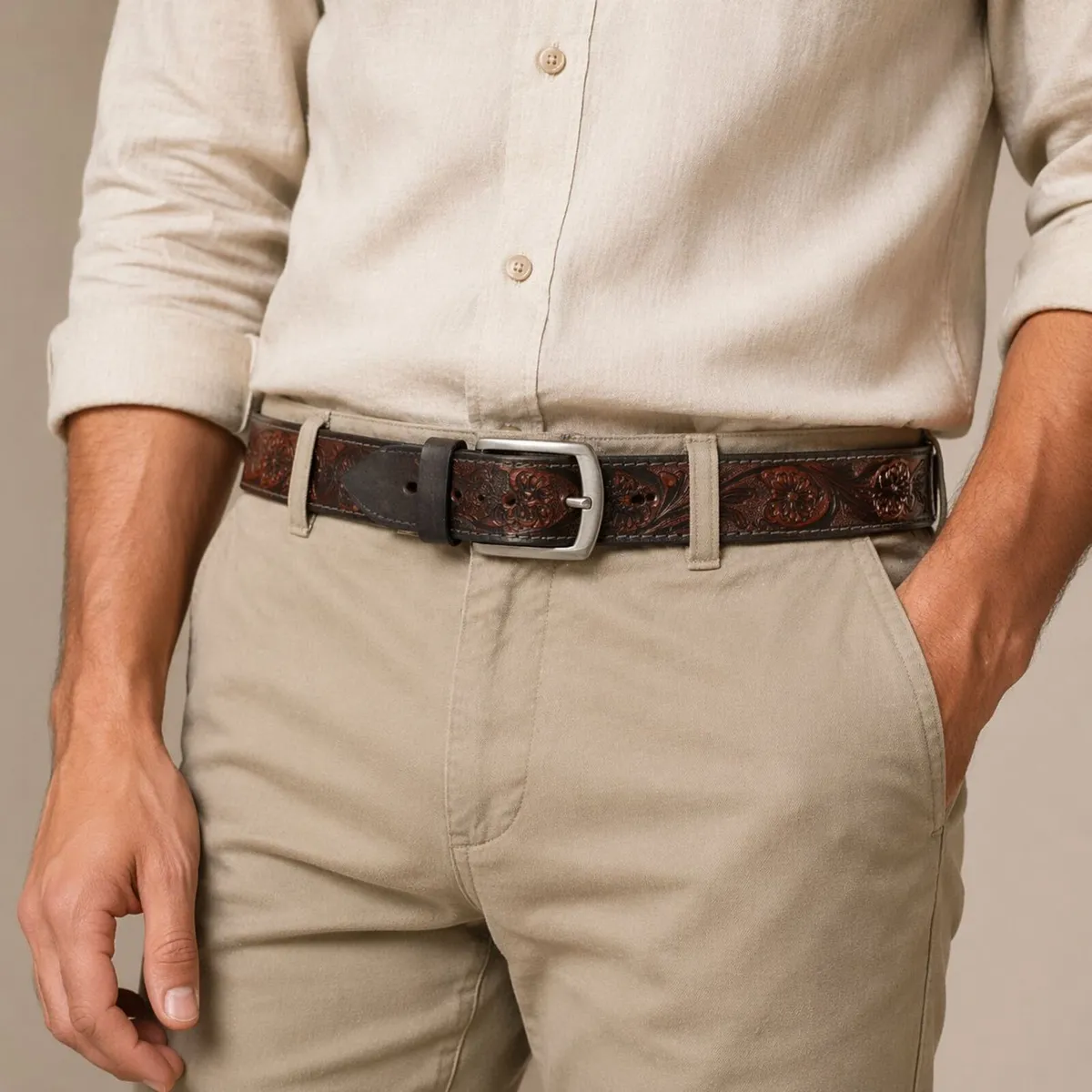 Genuine Leather Belt Vintage Floral Western Belt - Image 4