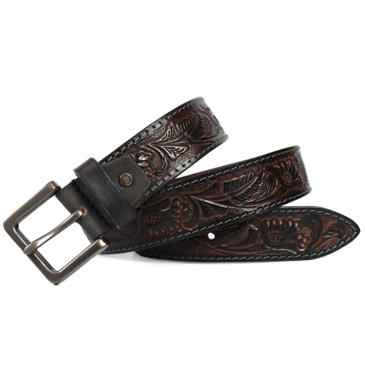 Genuine Leather Belt Vintage Floral Western Belt - Image 3