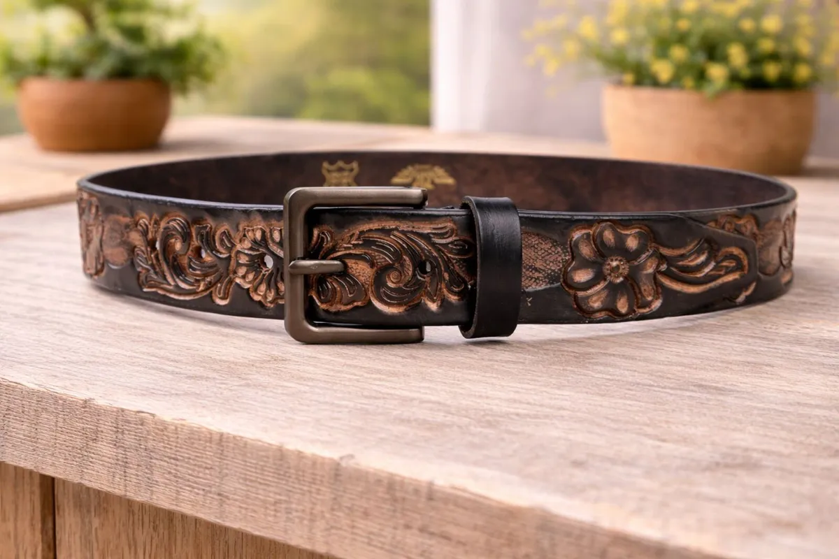 Genuine Leather Belt Vintage Floral Western Belt - Image 4