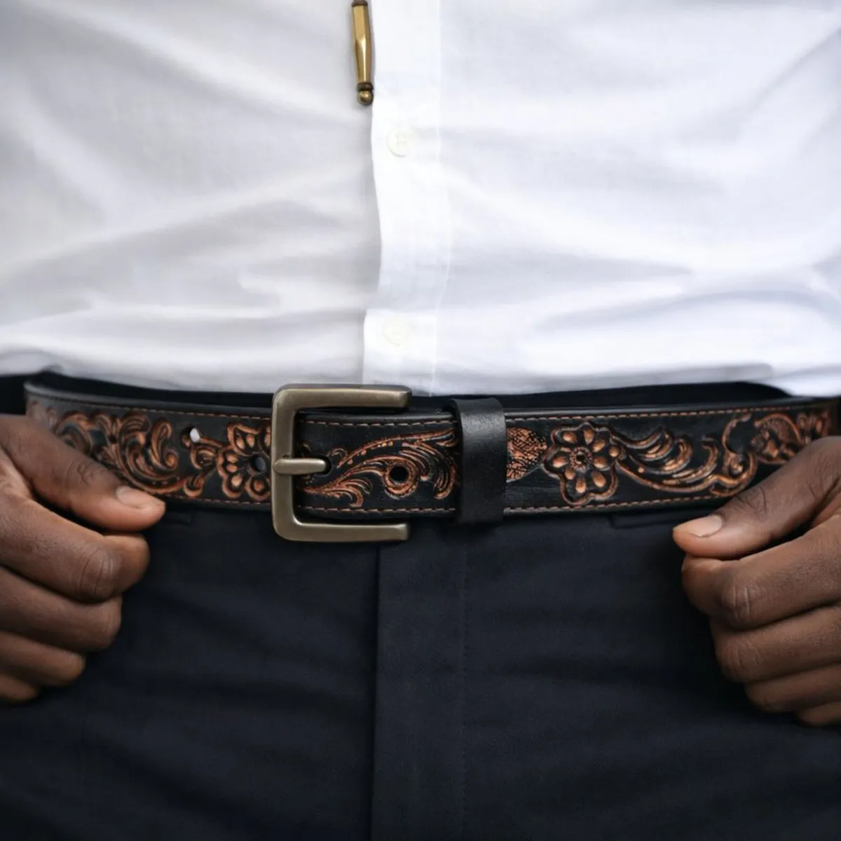 Genuine Leather Belt Vintage Floral Western Belt - Image 3