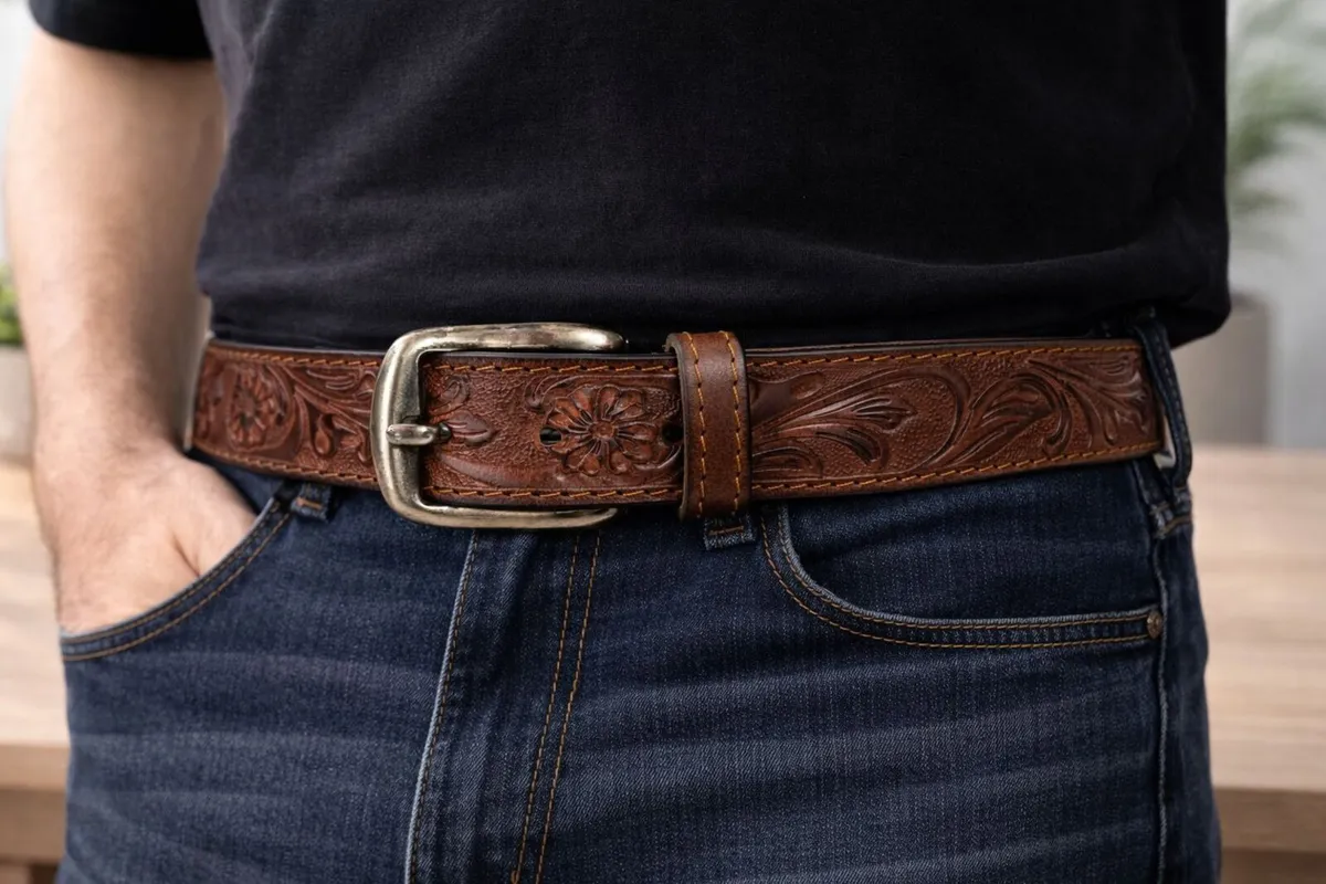 Genuine Leather Belt Vintage Floral Western Belt - Image 3