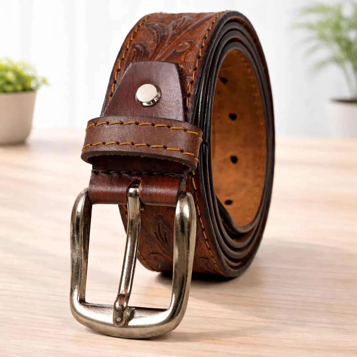 Genuine Leather Belt Vintage Floral Western Belt - Image 4