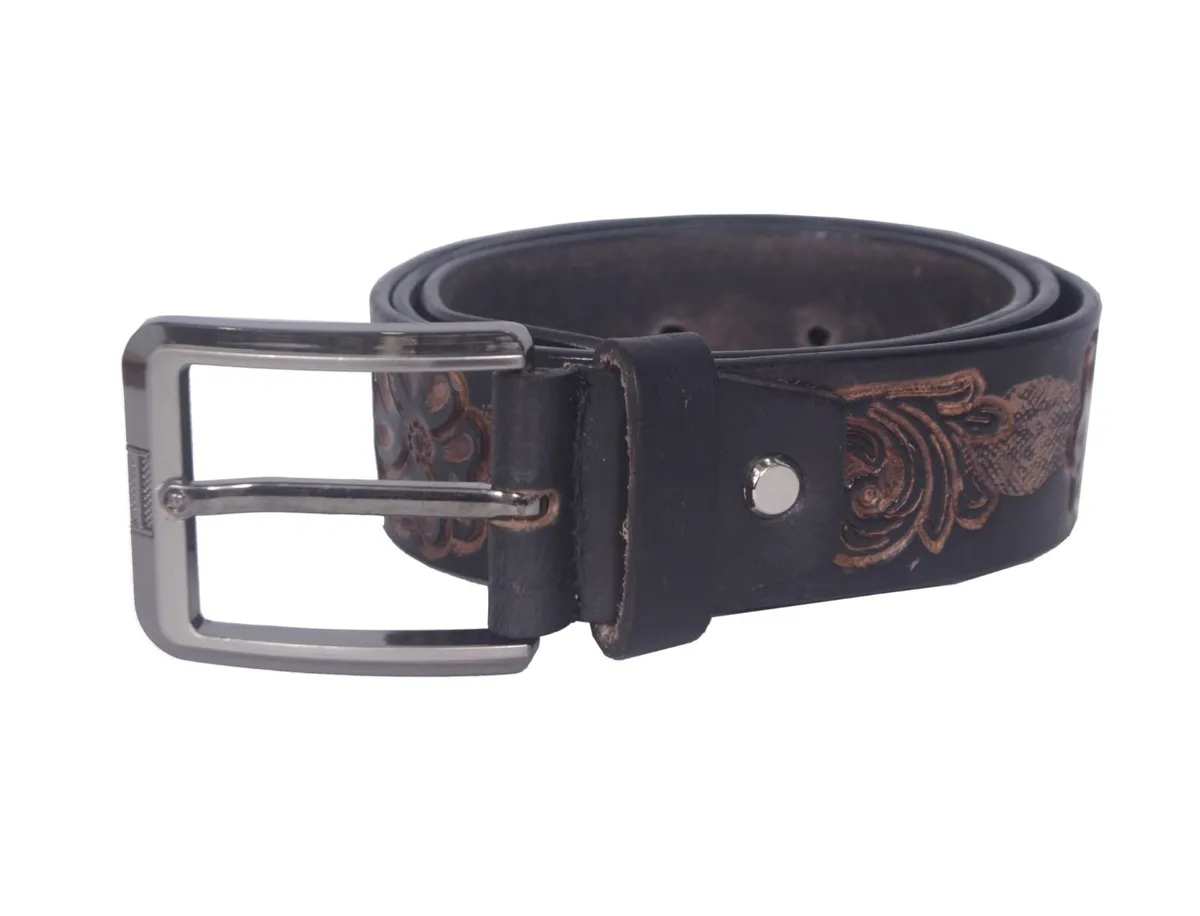 Genuine Leather Belt Vintage Floral Western Belt - Image 3