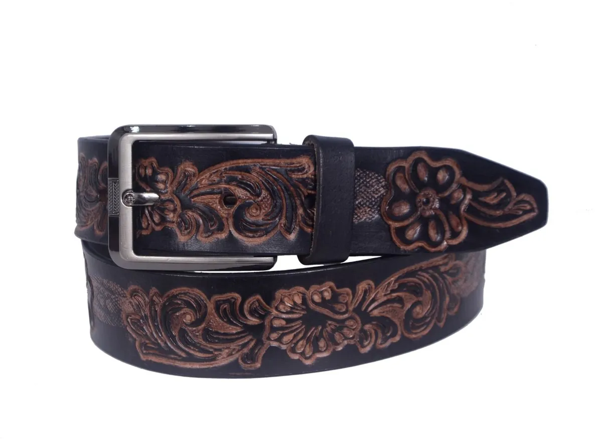Genuine Leather Belt Vintage Floral Western Belt - Image 4