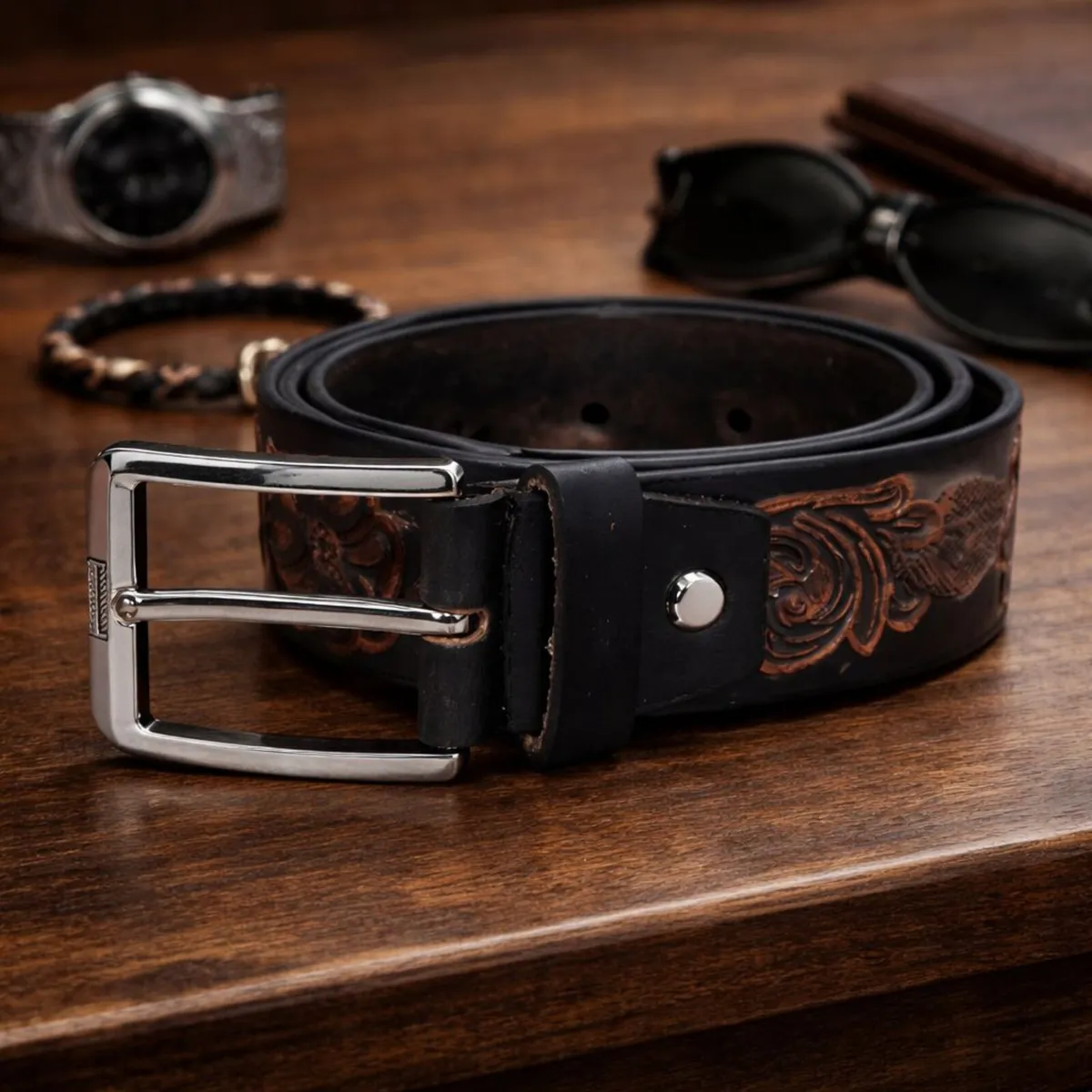 Genuine Leather Belt Vintage Floral Western Belt - Image 1