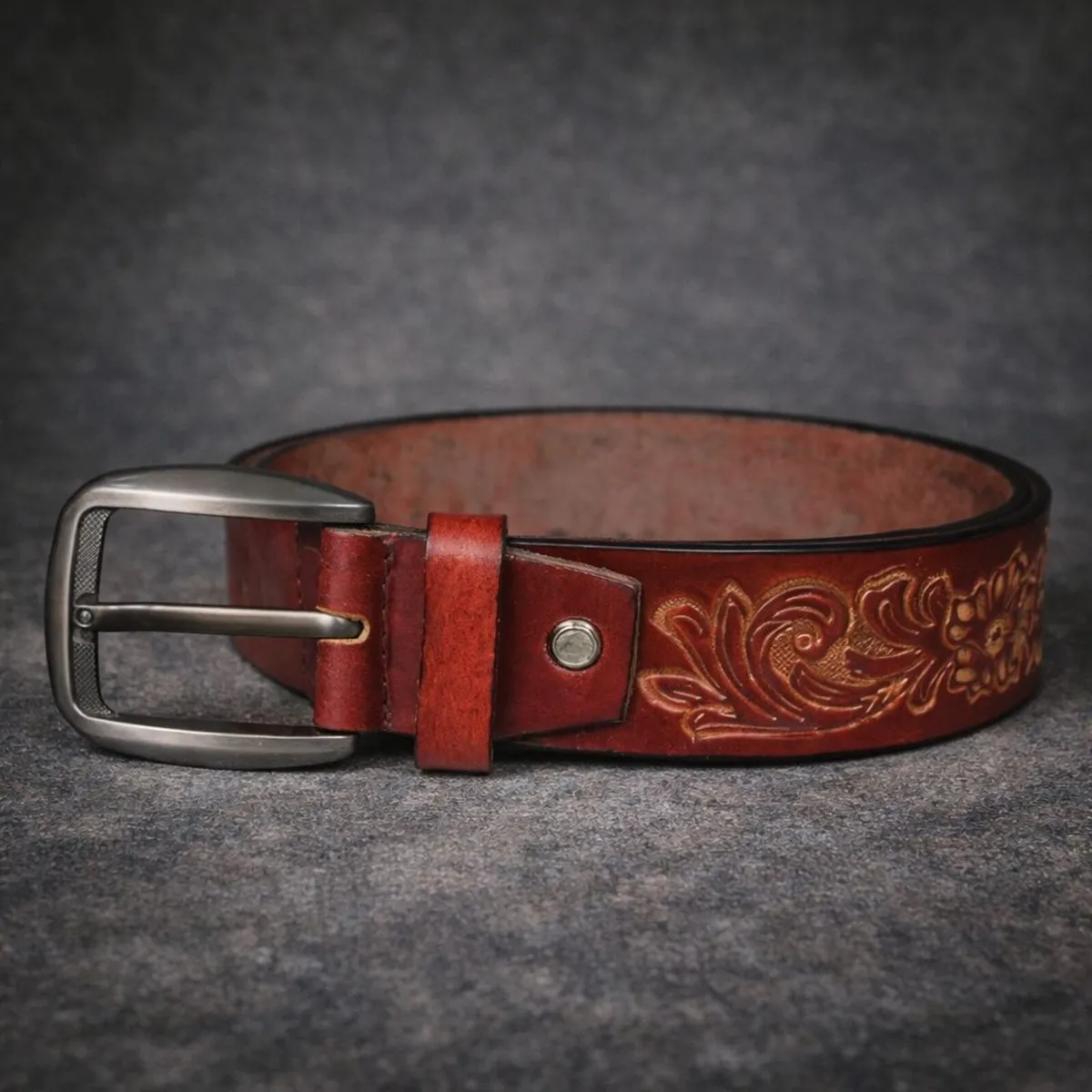 Genuine Leather Belt Vintage Floral Western Belt - Image 2