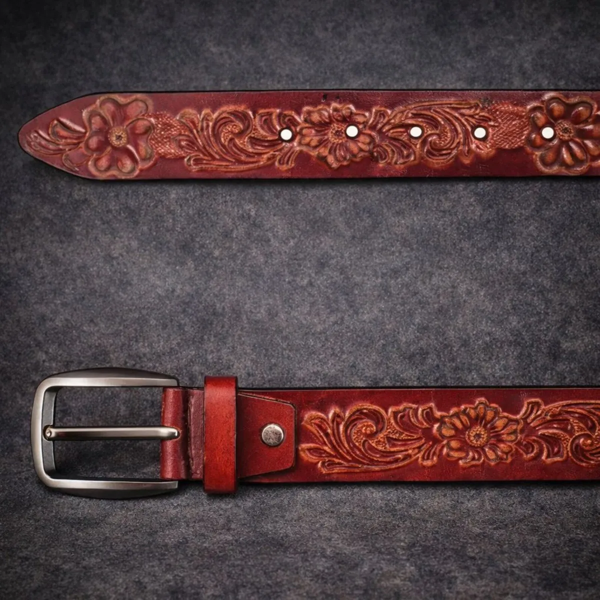 Genuine Leather Belt Vintage Floral Western Belt - Image 4