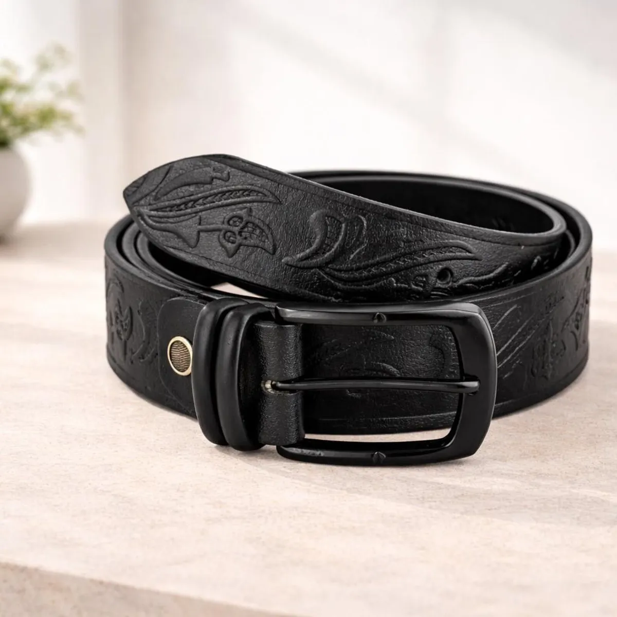 Genuine Leather Belt Vintage Floral Western Belt - Image 1