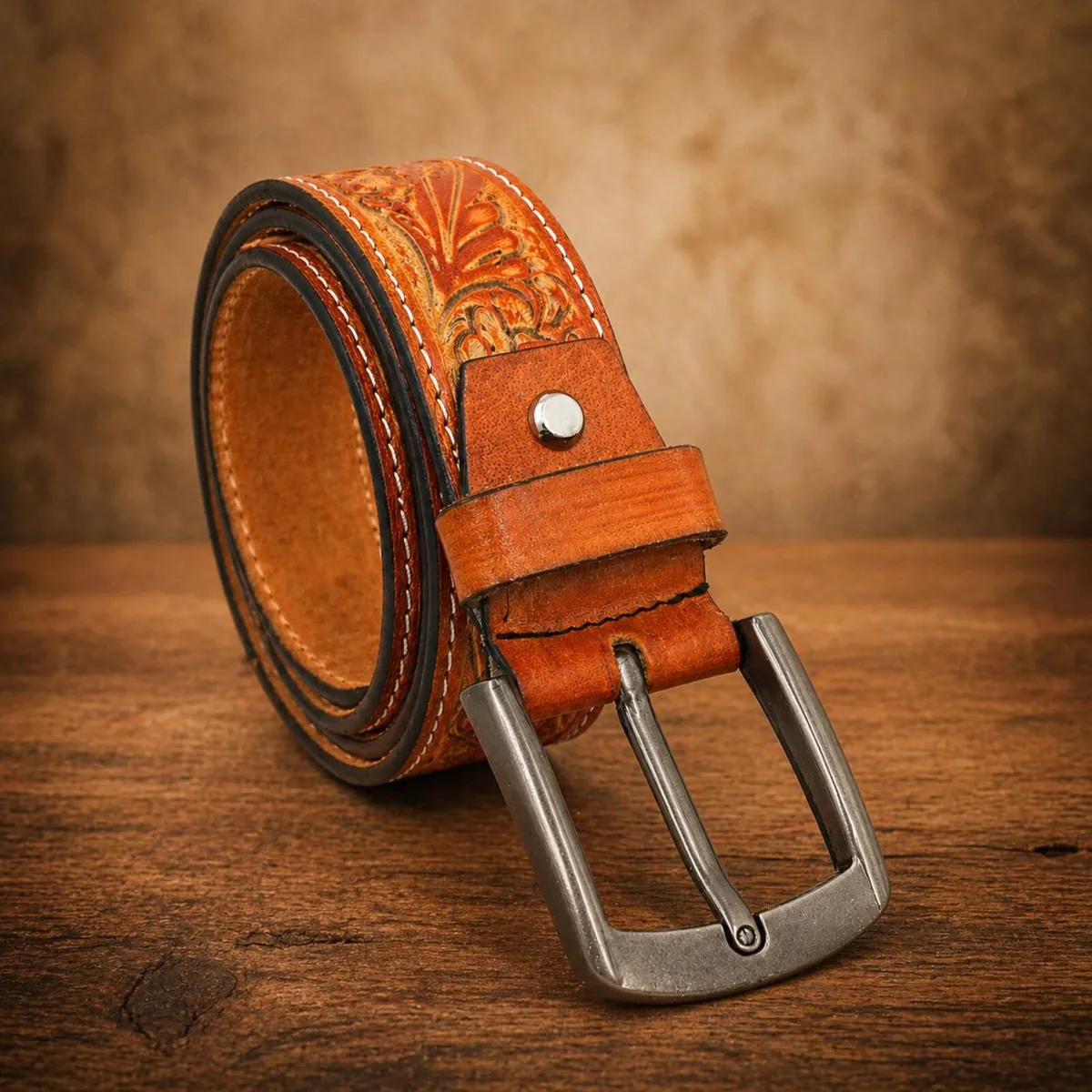 Genuine Leather Belt Vintage Floral Western Belt - Image 1