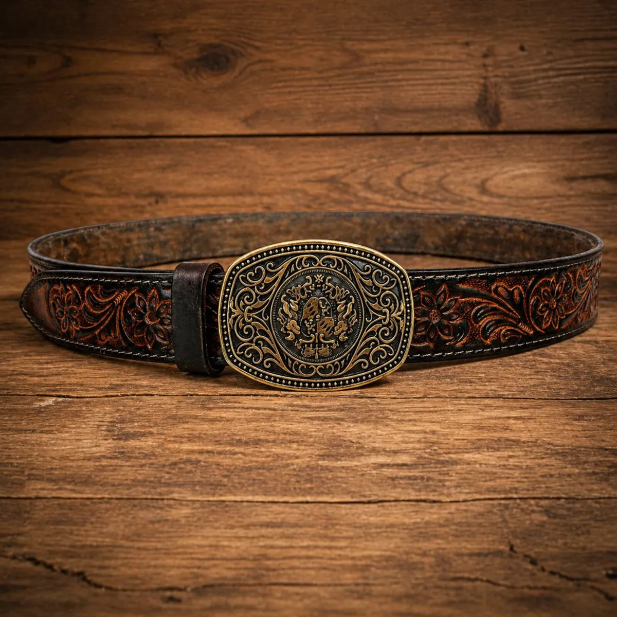 Genuine Leather Belt Vintage Floral Western Belt - Image 2