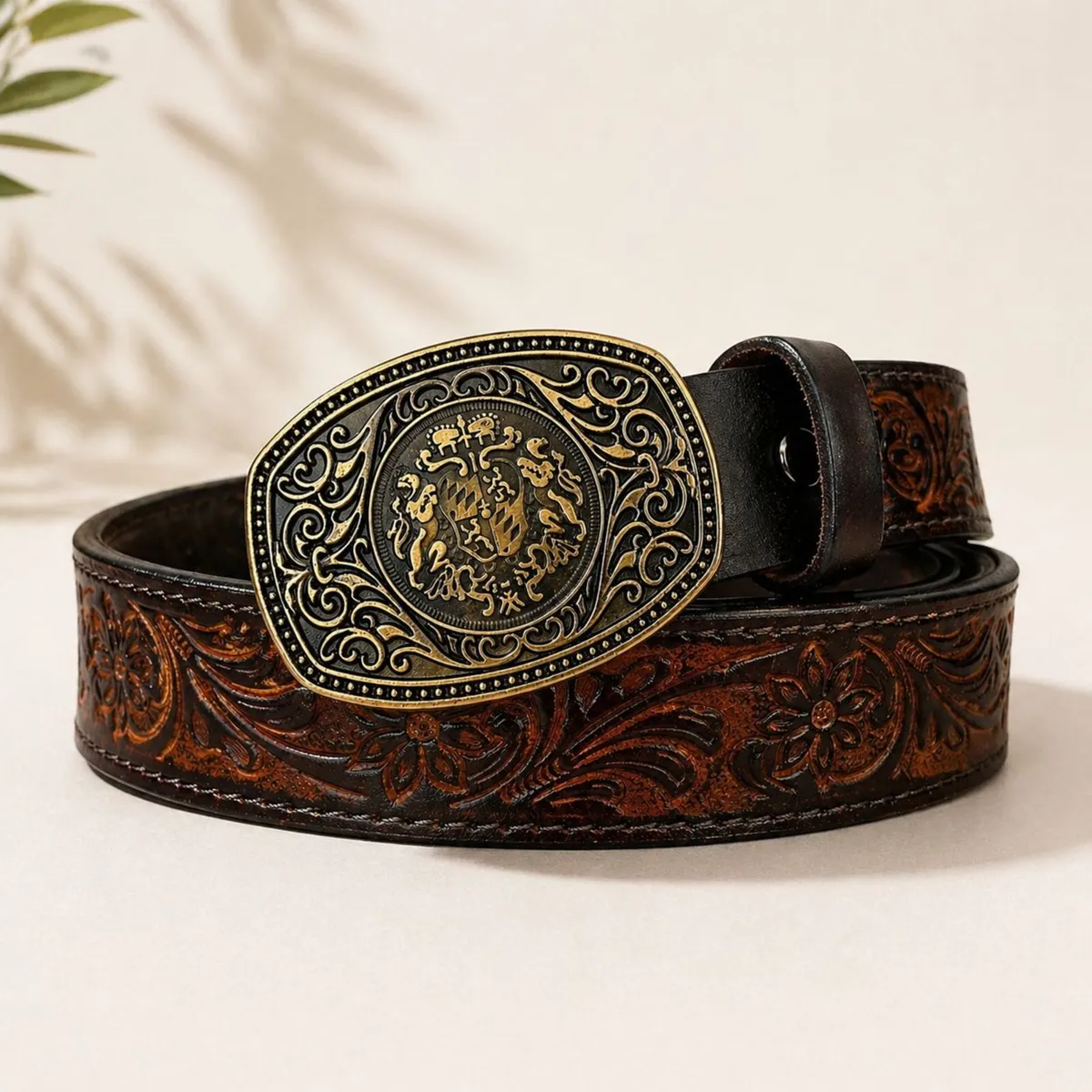 Genuine Leather Belt Vintage Floral Western Belt - Image 1