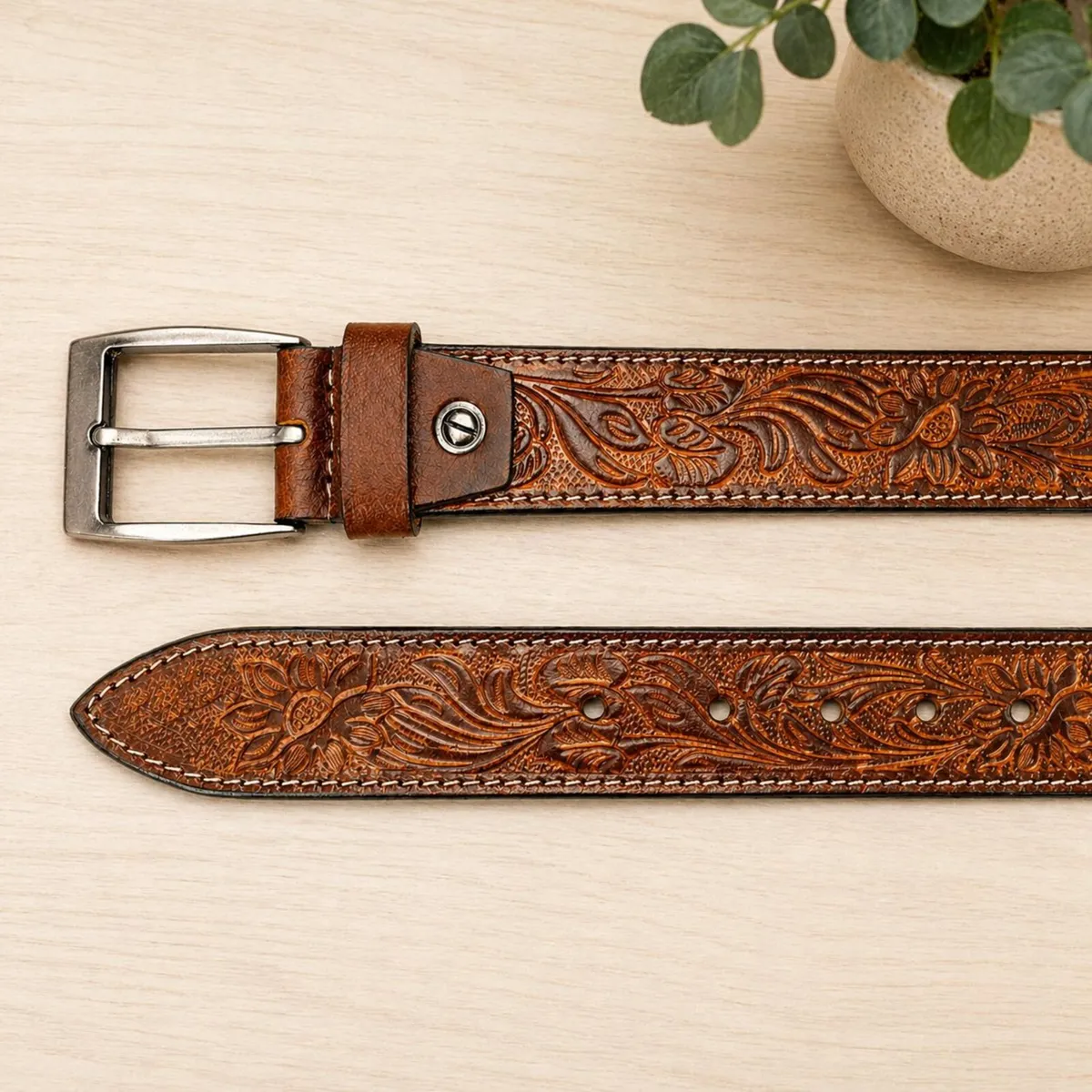 Genuine Leather Belt Vintage Floral Western Belt - Image 4