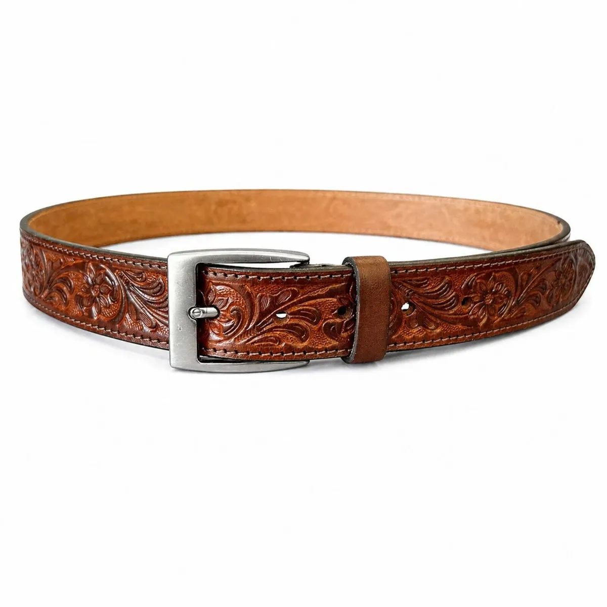 Genuine Leather Belt Vintage Floral Western Belt - Image 2