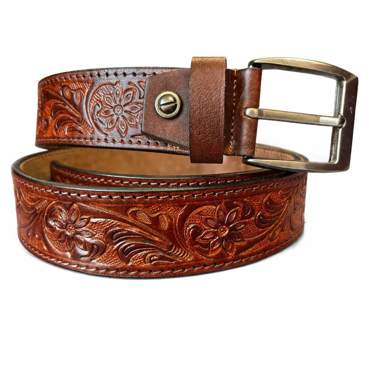 Genuine Leather Belt Vintage Floral Western Belt - Image 3