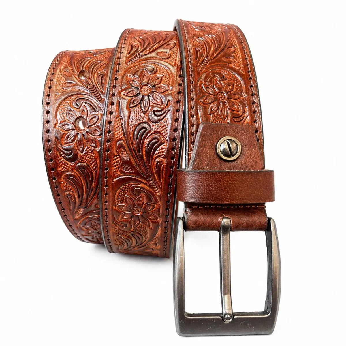 Genuine Leather Belt Vintage Floral Western Belt - Image 4