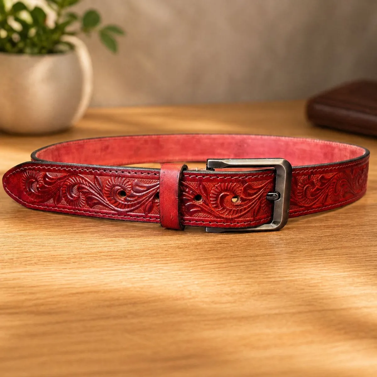 Genuine Leather Belt Vintage Floral Western Belt - Image 2