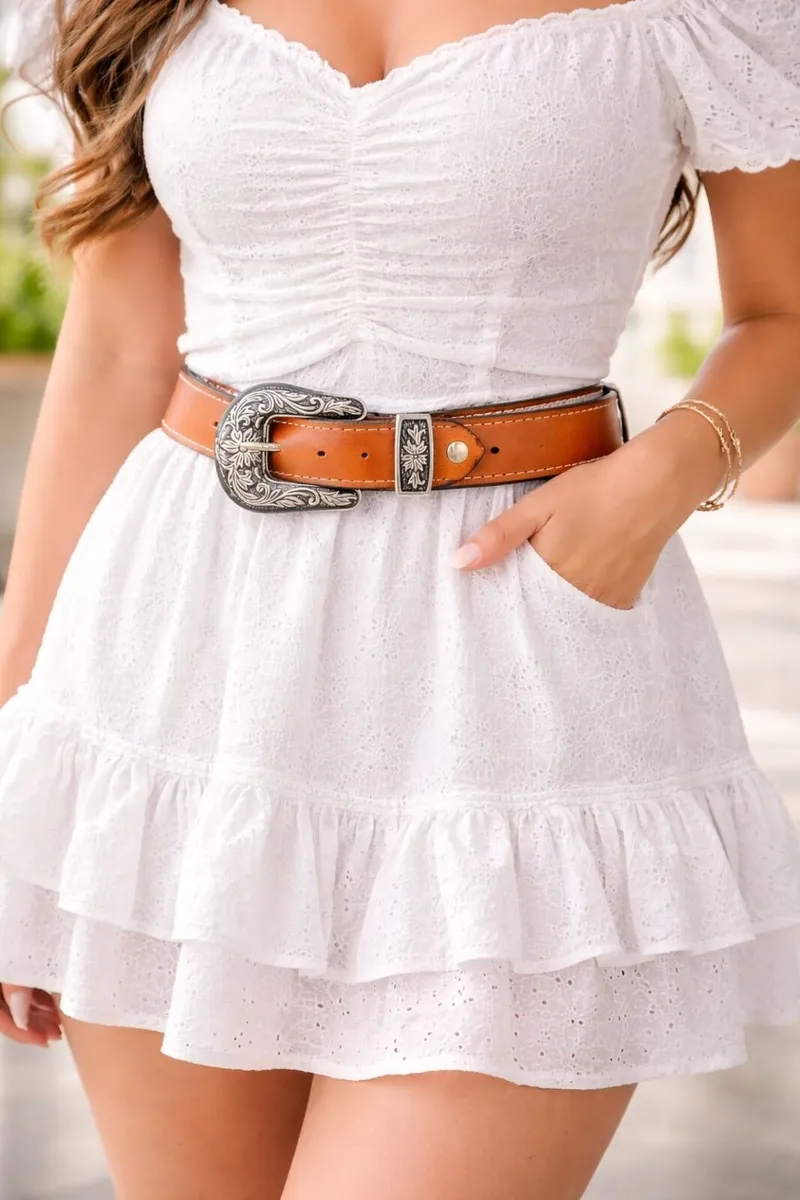 Leather Cowboy Cowgirl Engraved Buckle Belt - Image 3