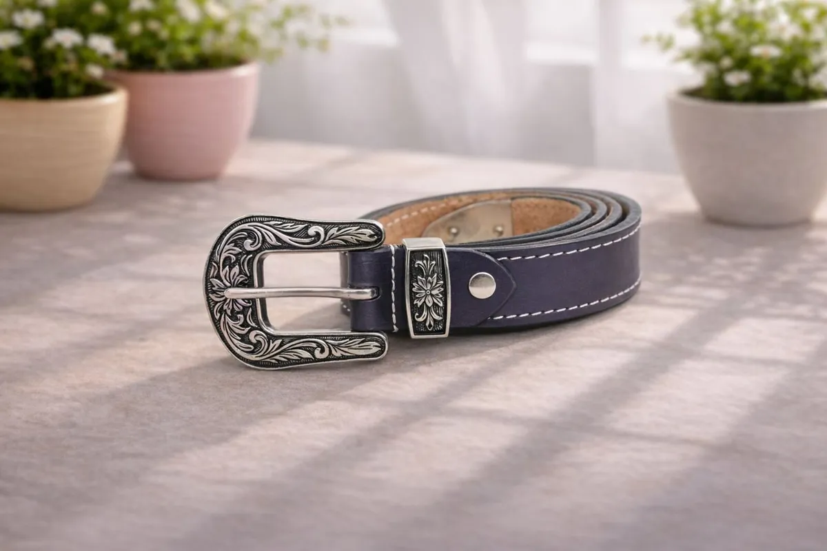 Leather Cowboy Cowgirl Engraved Buckle Belt - Image 2