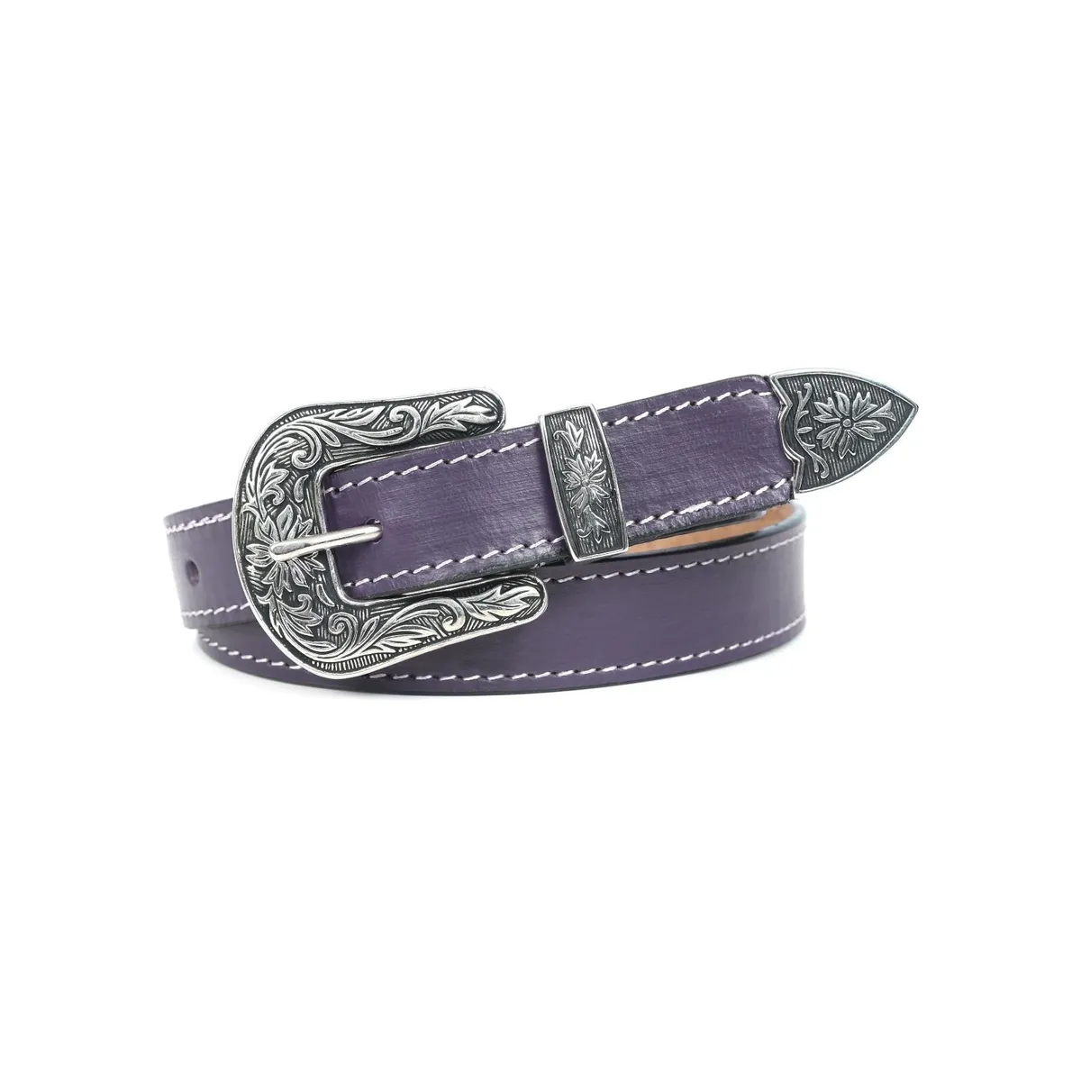 Leather Cowboy Cowgirl Engraved Buckle Belt - Image 4