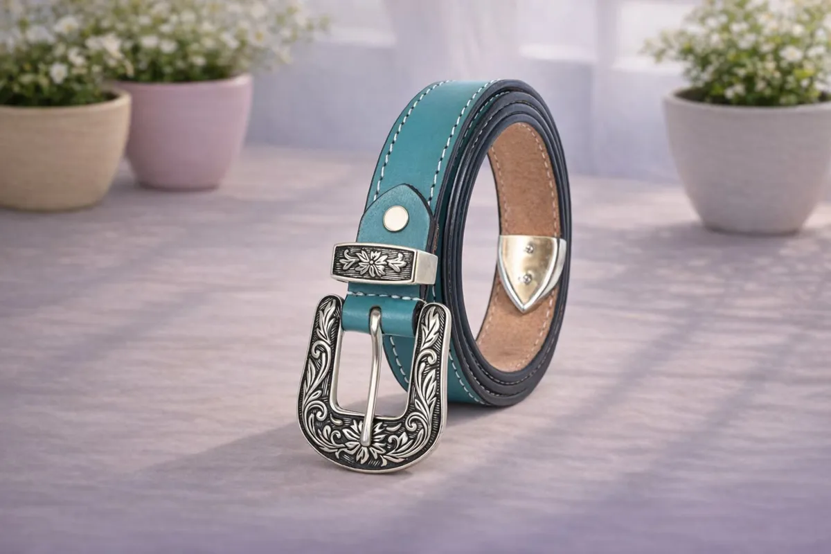 Unisex Premium Sky blue Genuine Leather Belt - Image 1