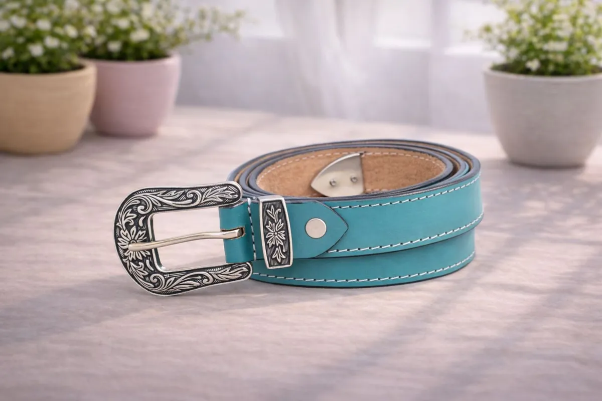 Unisex Premium Sky blue Genuine Leather Belt - Image 4