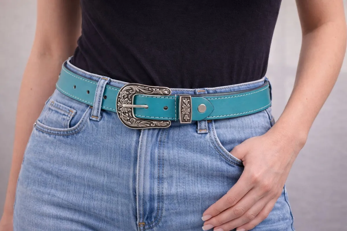 Unisex Premium Sky blue Genuine Leather Belt - Image 3