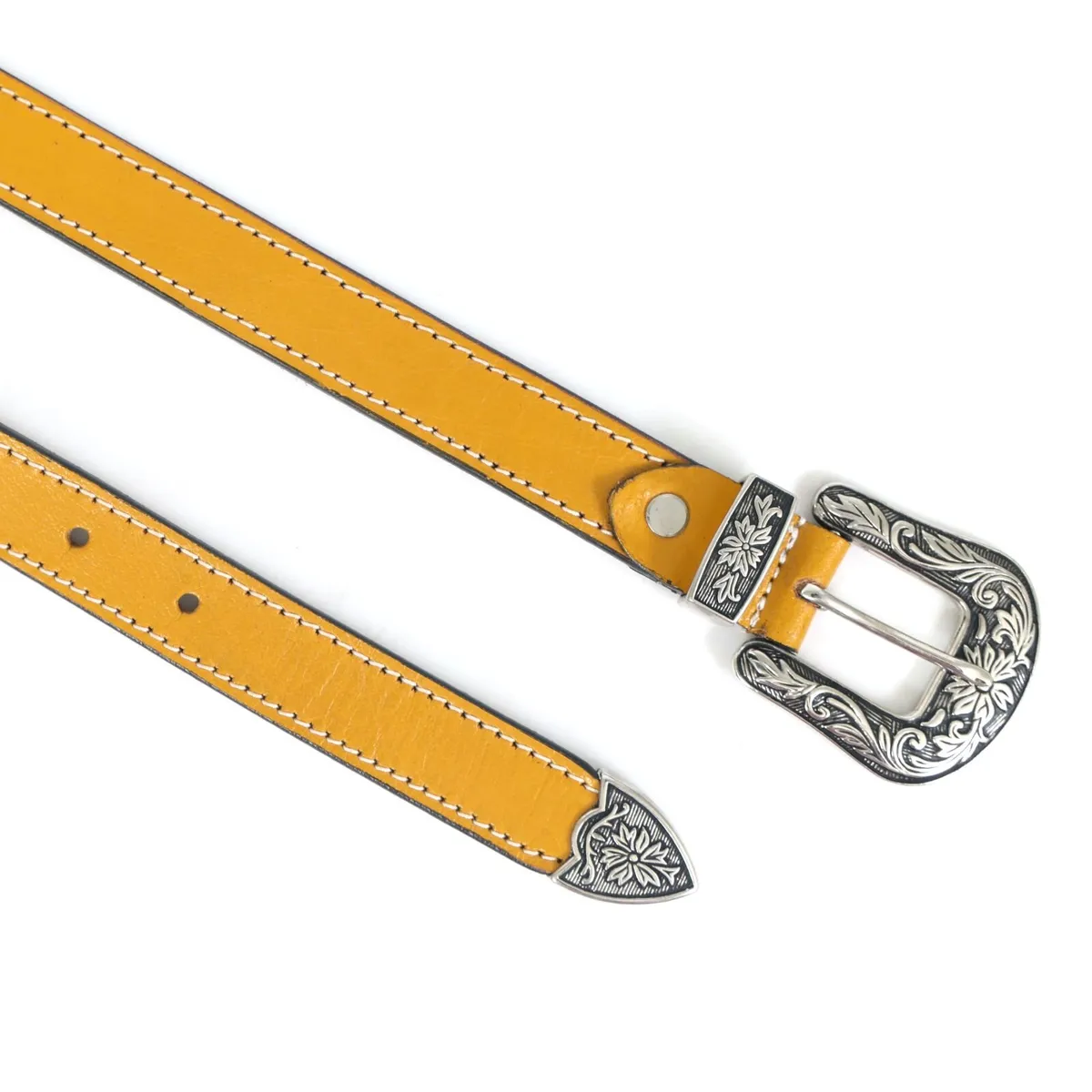 Leather Cowboy Cowgirl Engraved Buckle Belt - Image 3