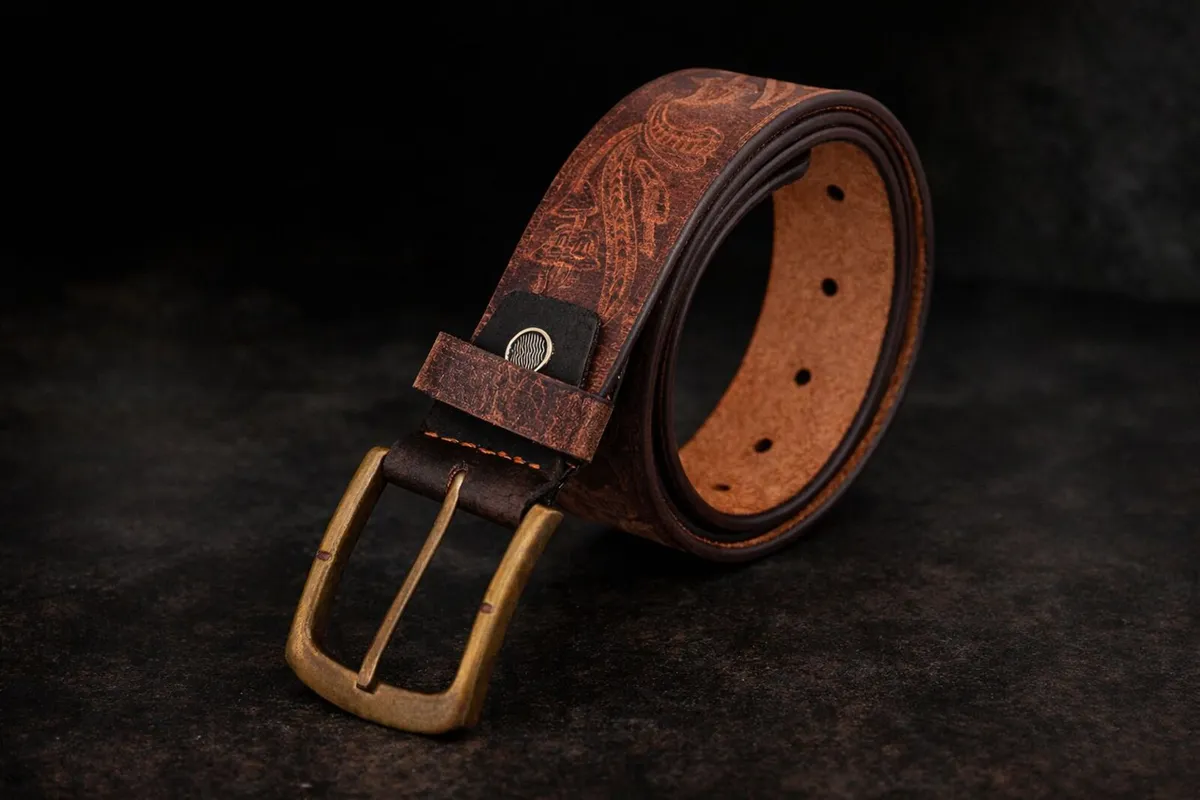 Genuine Leather Tooled Belt  Floral Western  Belt - Image 1