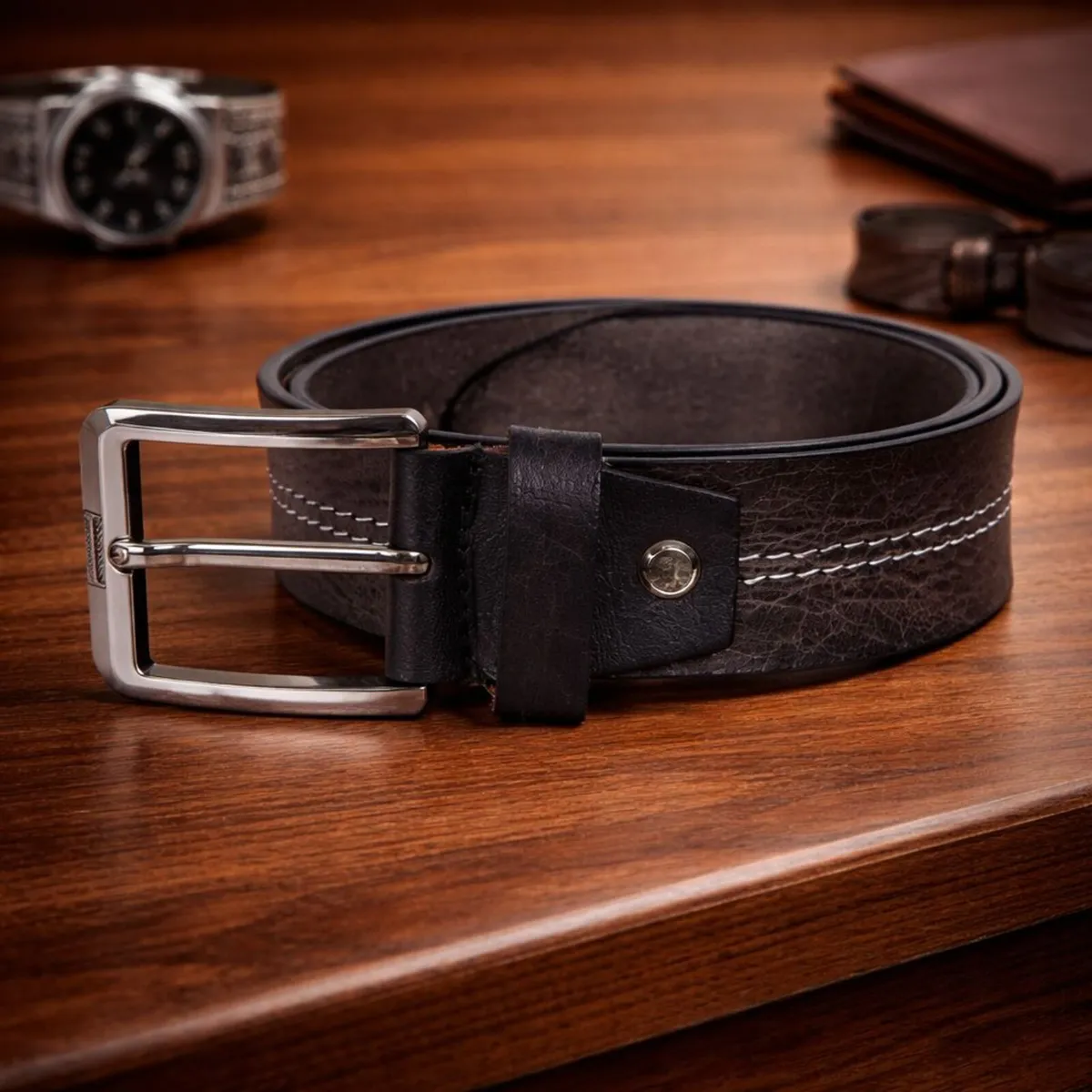Genuine Leather Belt Classic Handmade Durable Belt - Image 2