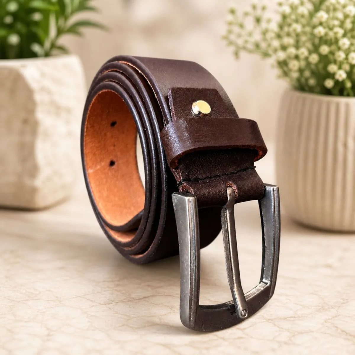 Genuine Leather Belt Classic Handmade Durable Belt - Image 2