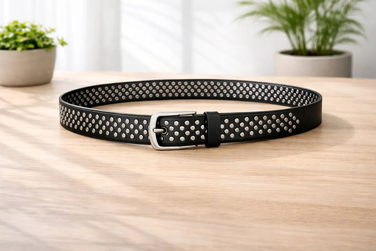 Unisex Black Studded Leather Punk Belt - Image 3