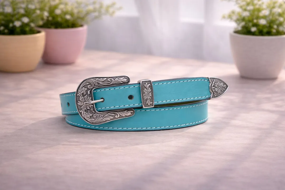 Unisex Premium Sky blue Genuine Leather Belt - Image 2