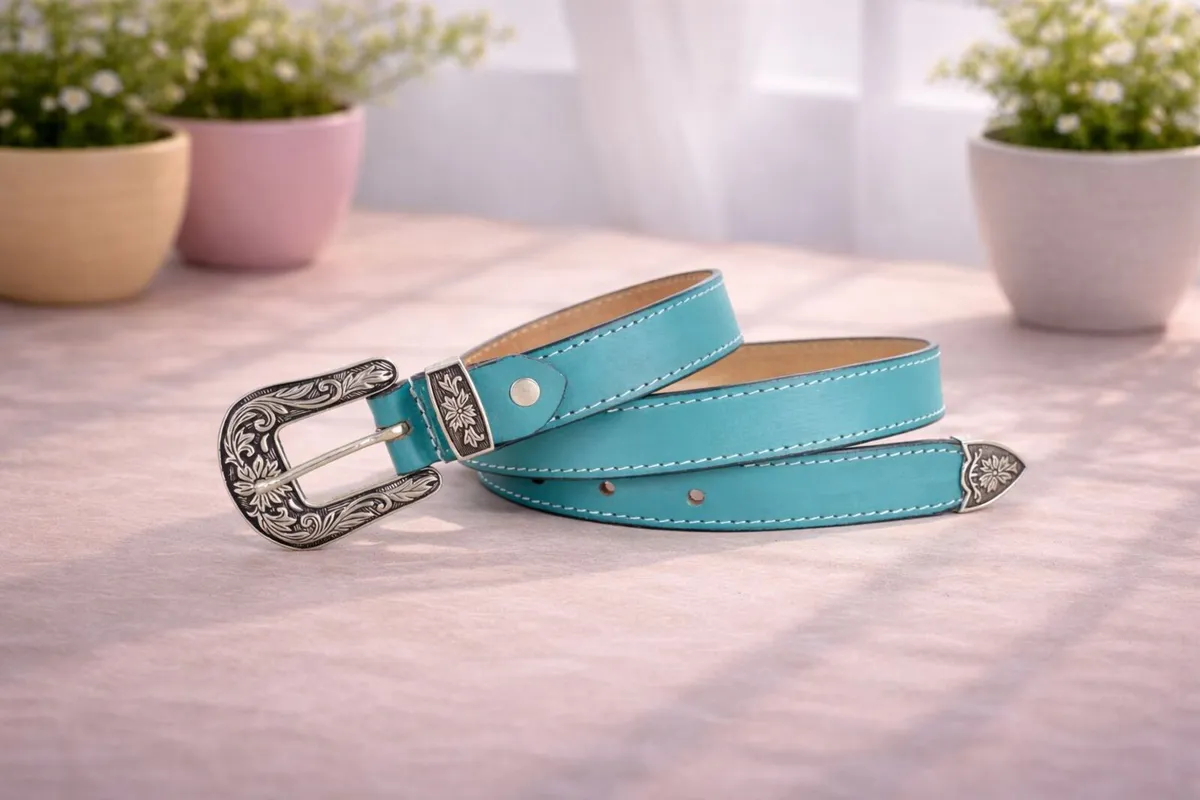 Unisex Premium Sky blue Genuine Leather Belt - Image 3