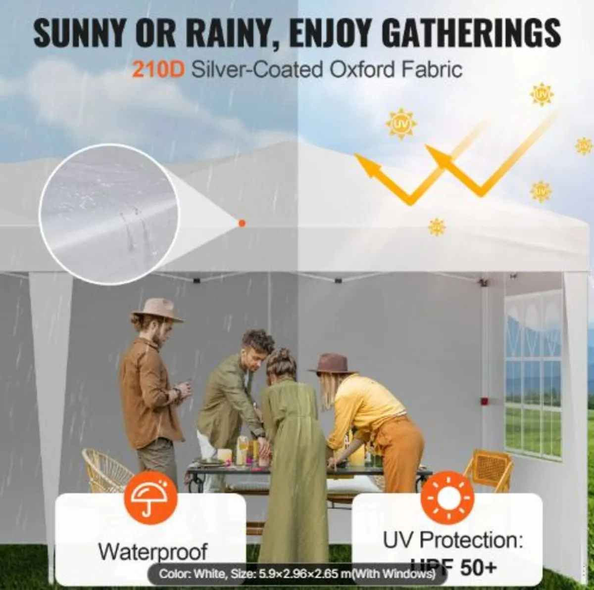 Pop Up Canopy, 5.9 x 2.96m Instant Canopy Portable - Image 2