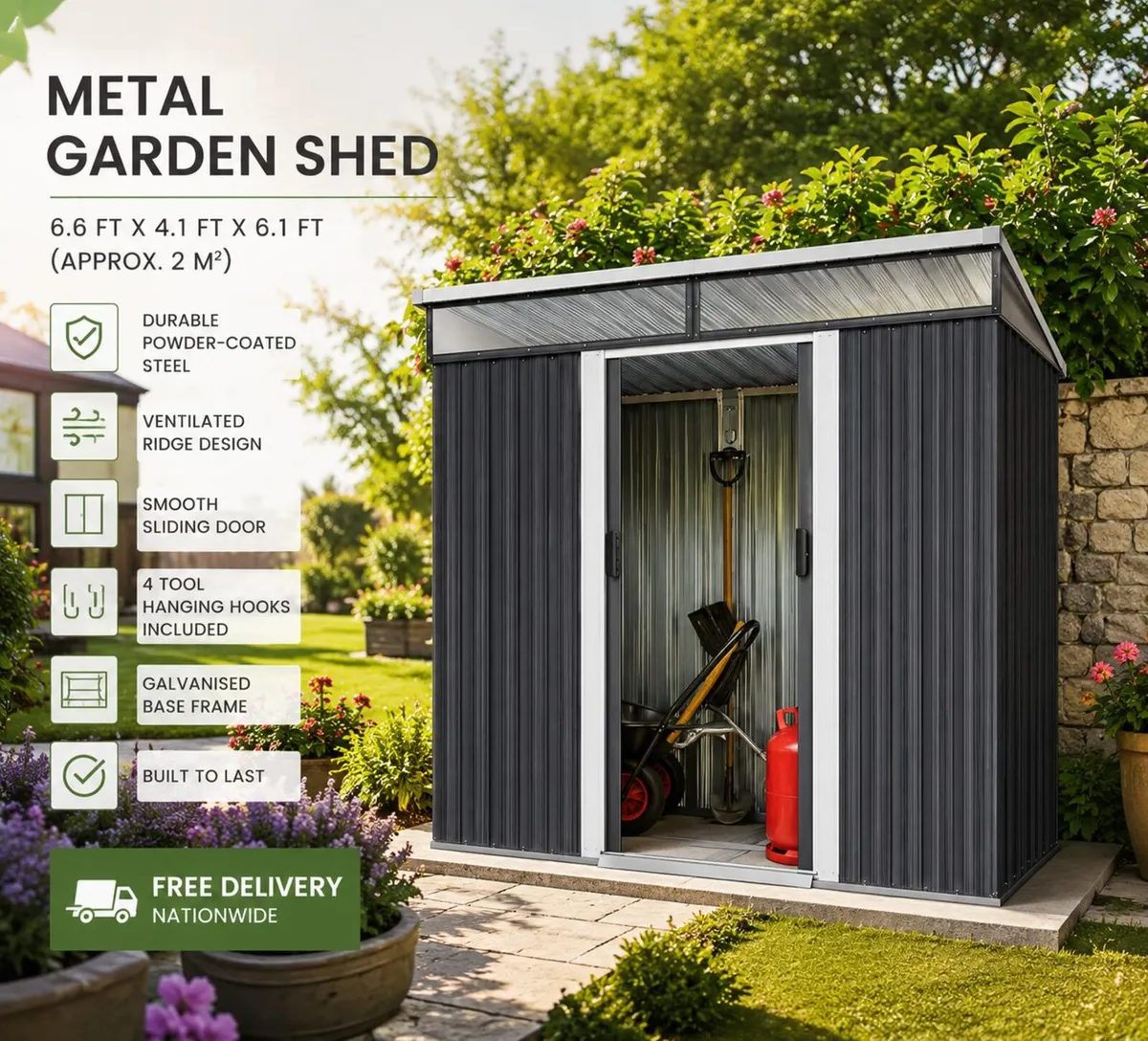 Metal Garden Shed – 6.6 ft x 4.1 ft x 6.1 ft (Appr - Image 1