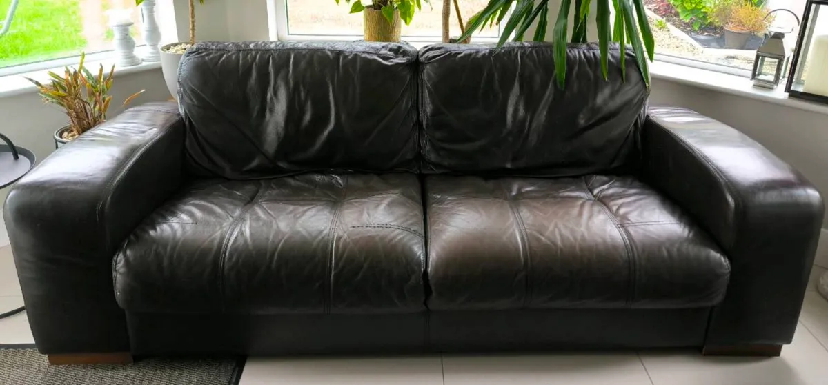 Sofas x 2, brown 100% leather, 2 & 3 seater - Image 3