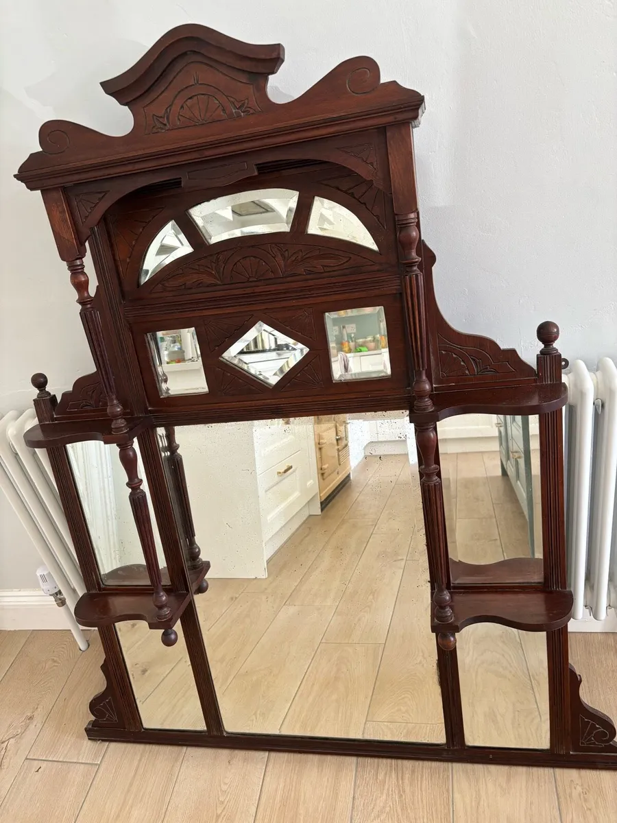 Antique wooden overmantle mirror - Image 1
