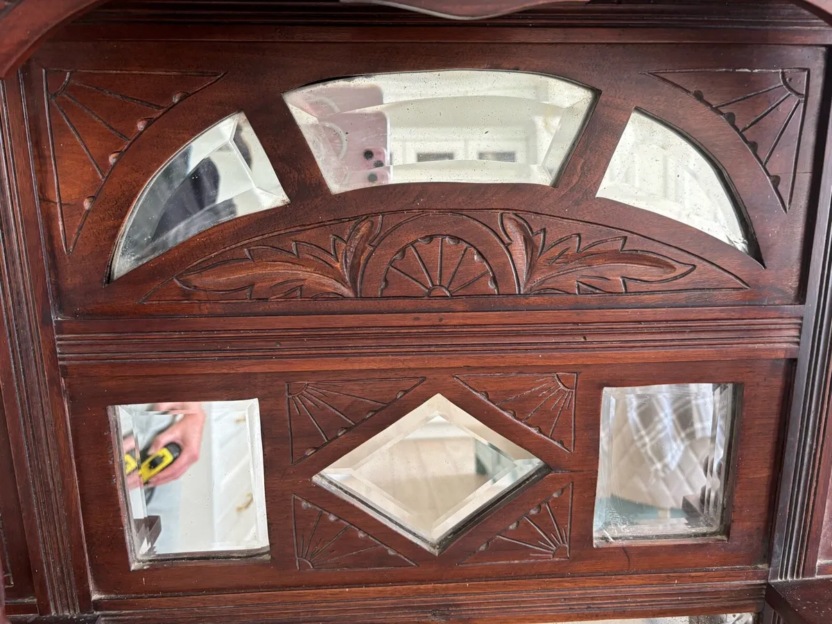 Antique wooden overmantle mirror - Image 4